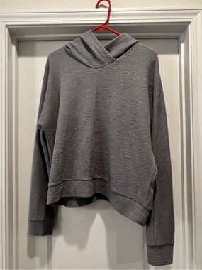 Zyia Active Textured Gray Women's Large Hooded Pullover Top Soft Comfortable